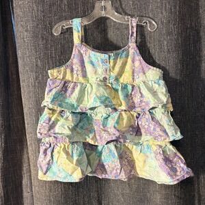 Faded Glory Purple Blue Green Tiered Ruffle Floral Sleeveless Dress (Girls 3T)